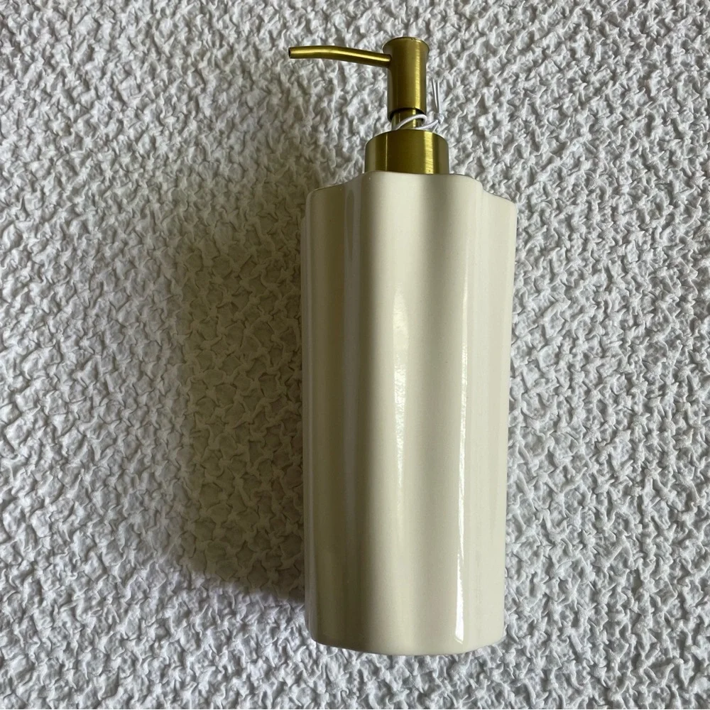 NWT Anthropologie Le Marais Scalloped Soap Dispenser Cream Gold Trim